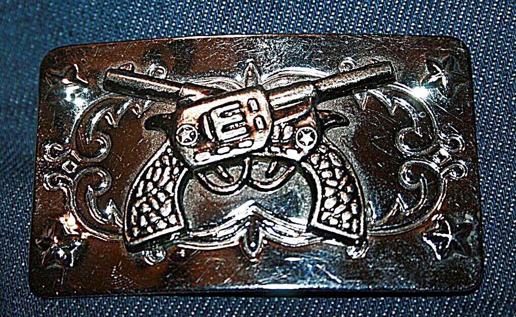 3&Prime; x 1-1/2&Prime; Silvertone Metal Gun Belt Buckle