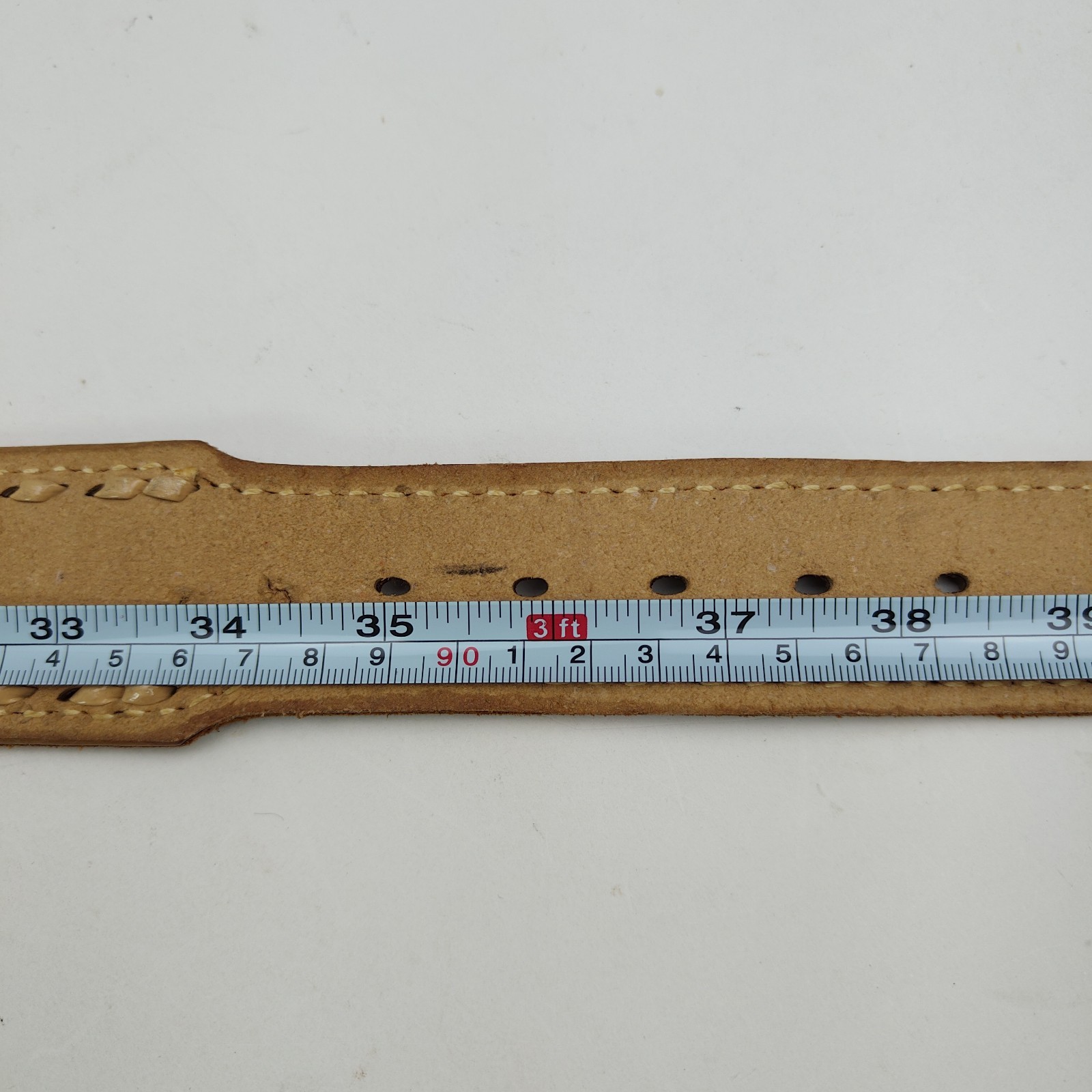 Vintage Tooled Western Leather Name Belt Gary GWB Mother of Pearl Inlay Size 38&Prime;
