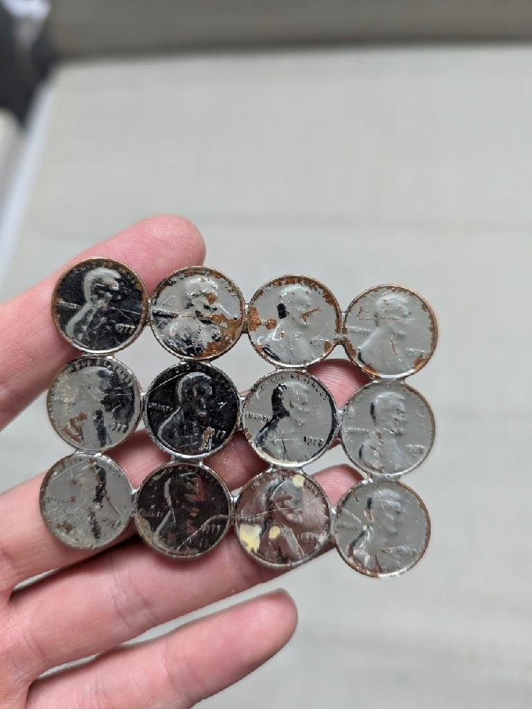 vintage 1970s handcrafted PENNY belt buckle LINCOLN coins WESTERN cowboy USA