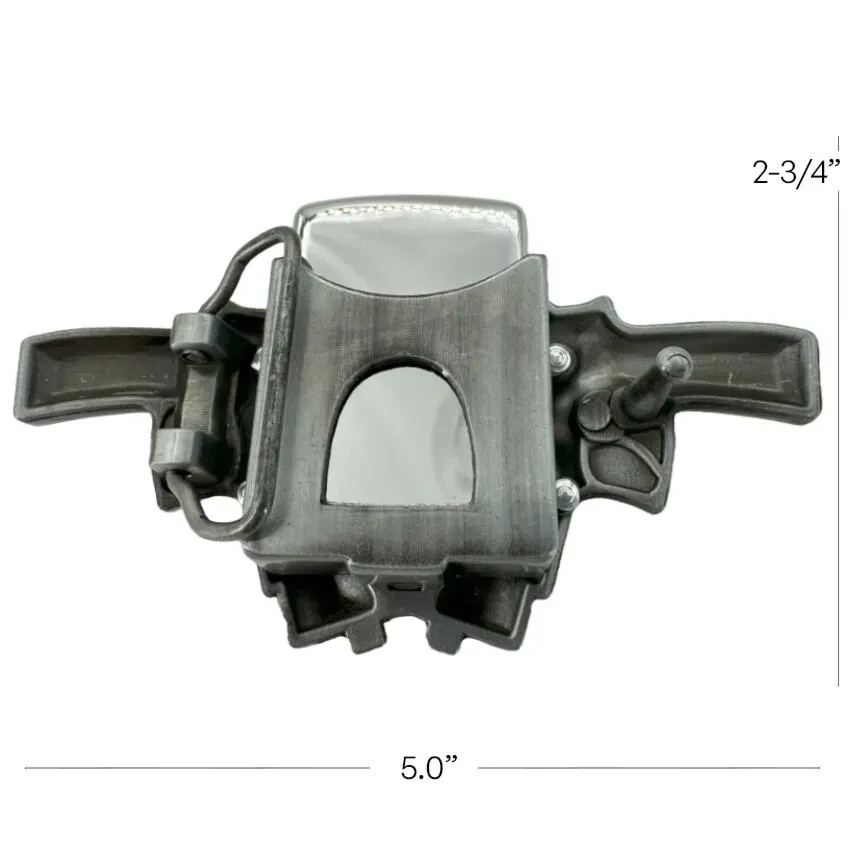 Two Guns and Star Refillable Flip Top Lighter in a Belt Buckle Combo