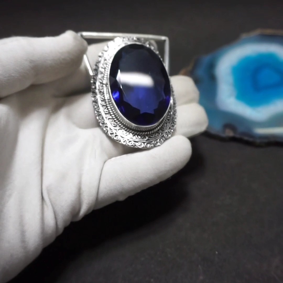 Handmade Silver Plated Belt Buckle with Amethysts Stone- Western Vintage