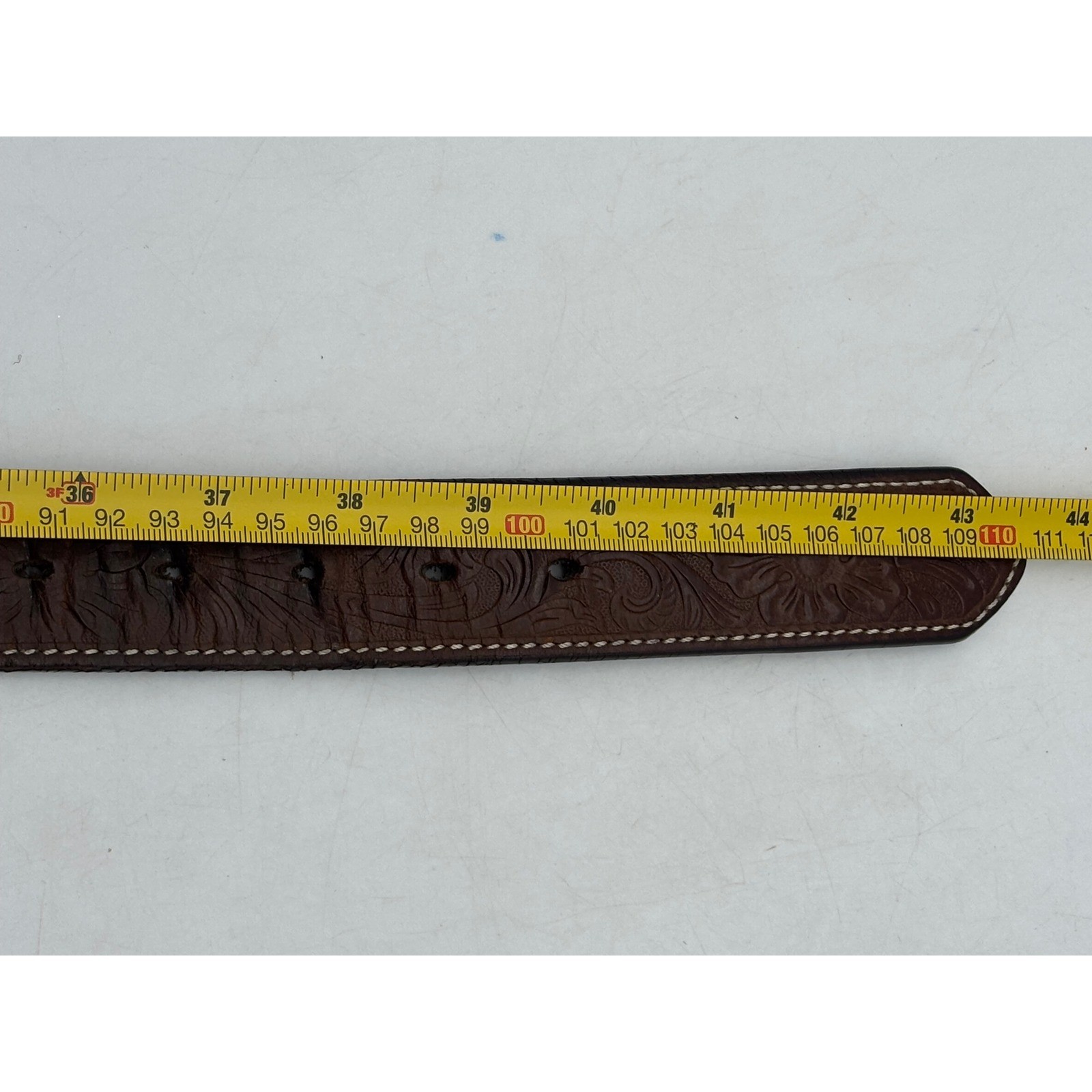 Nocona Western Leather Belt Embroidered Brown Silver Buckle 38