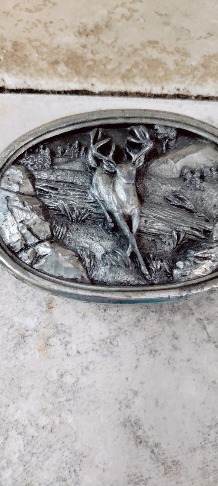 BELT BUCKLE 1983 PEWTER BAGAMOT ELK G-145 3 1/2 x 2 1/2&Prime;