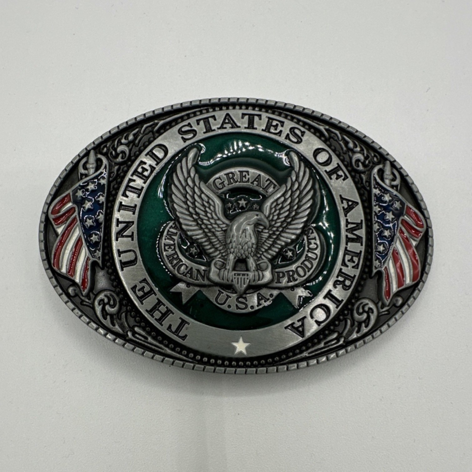 Patriotic Eagle Flag Western Metal Belt Buckle Antique Finish for Men 1.5&Prime;