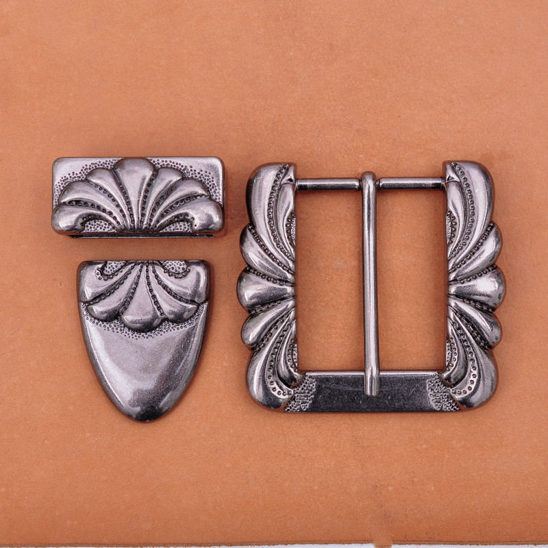 Huge Vintage Silver Flower Western Flair Cowboy Belt Buckle Set Fits 40mm Strap