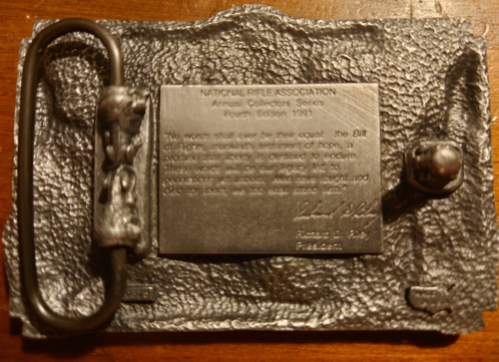 VINTAGE NRA BELT BUCKLE 1791-1991 THE BILL OF RIGHTS 200th ANNIVERSARY NR RIFLE