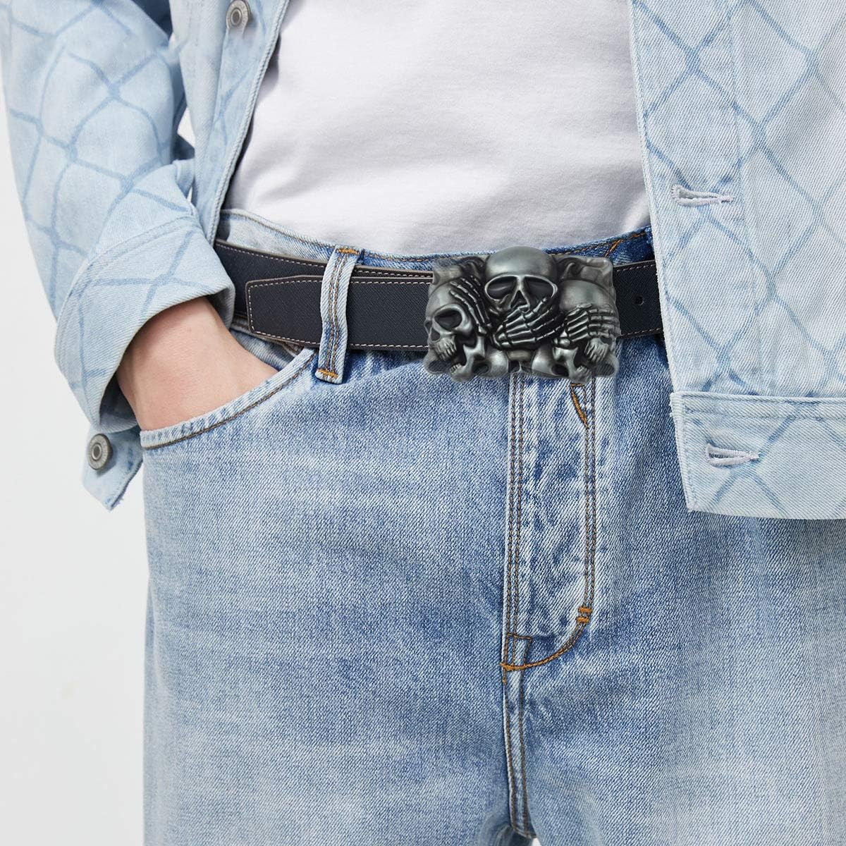 Skull Head Belt Buckle for Mens Western Cowboy