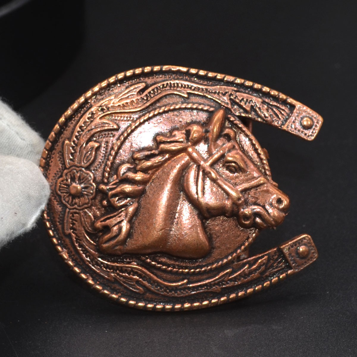 Lost-Wax Casting Brass & Copper Horseshoe-Design Belt Buckle (Belt Not Included)