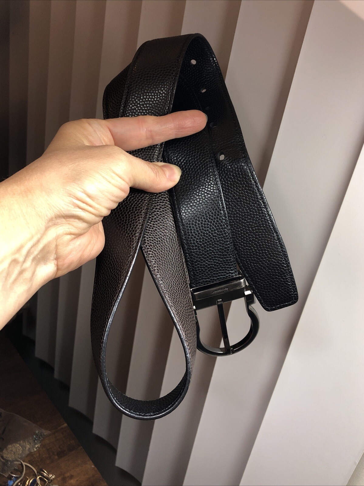 Salvatore Ferragamo Gun Metal tone Buckle black Brown leather removable belt