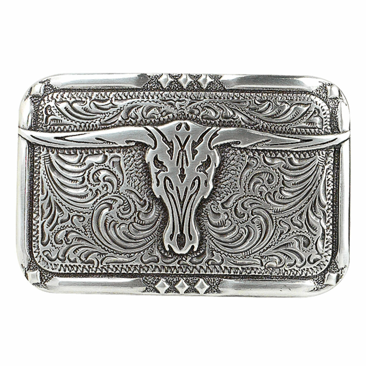 Nocona Men&rsquo;s Vintage Longhorn Skull Silver Belt Buckle 38034