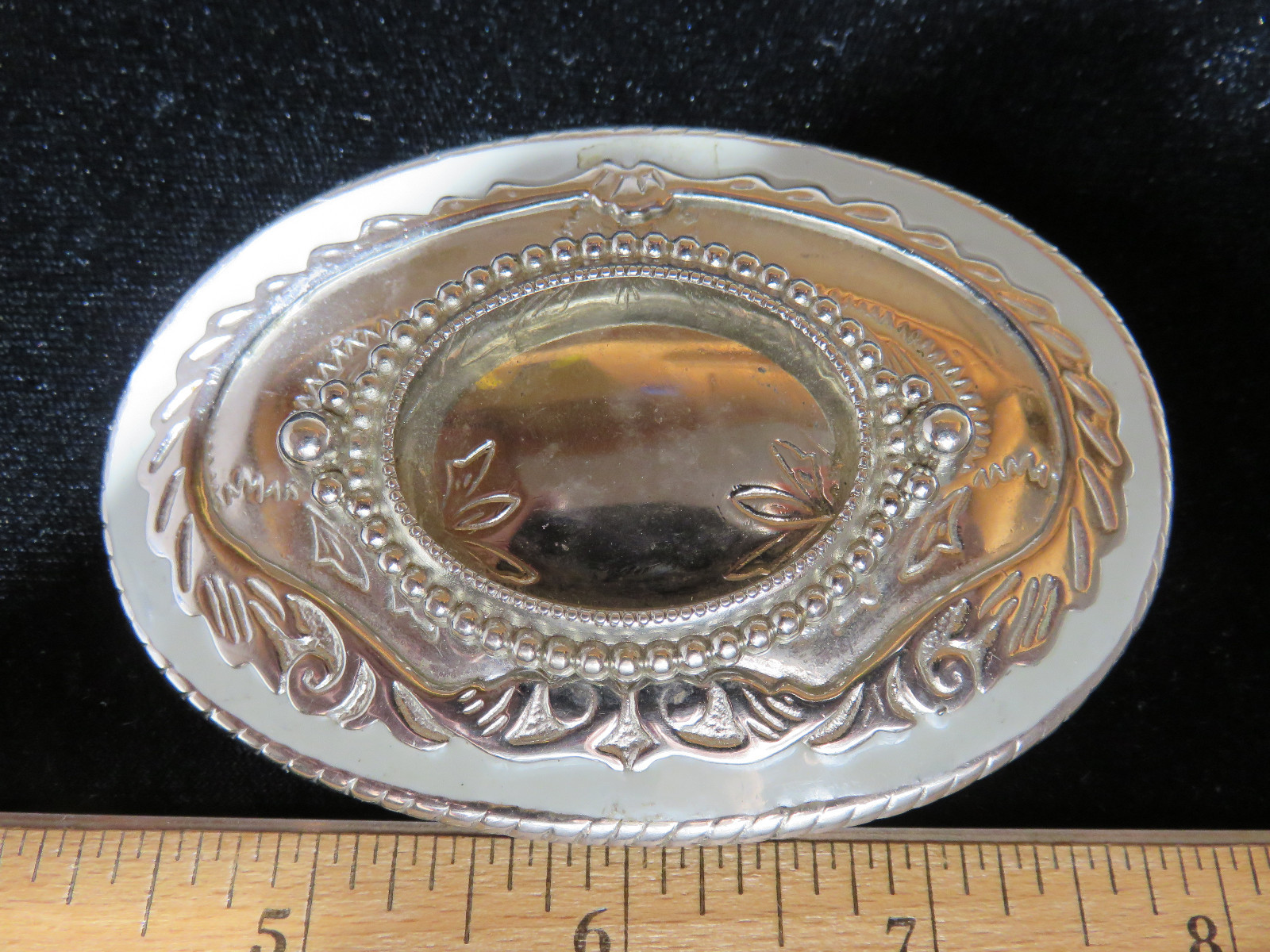 Silvertone Oval Engraved Belt Buckle Free Shipping