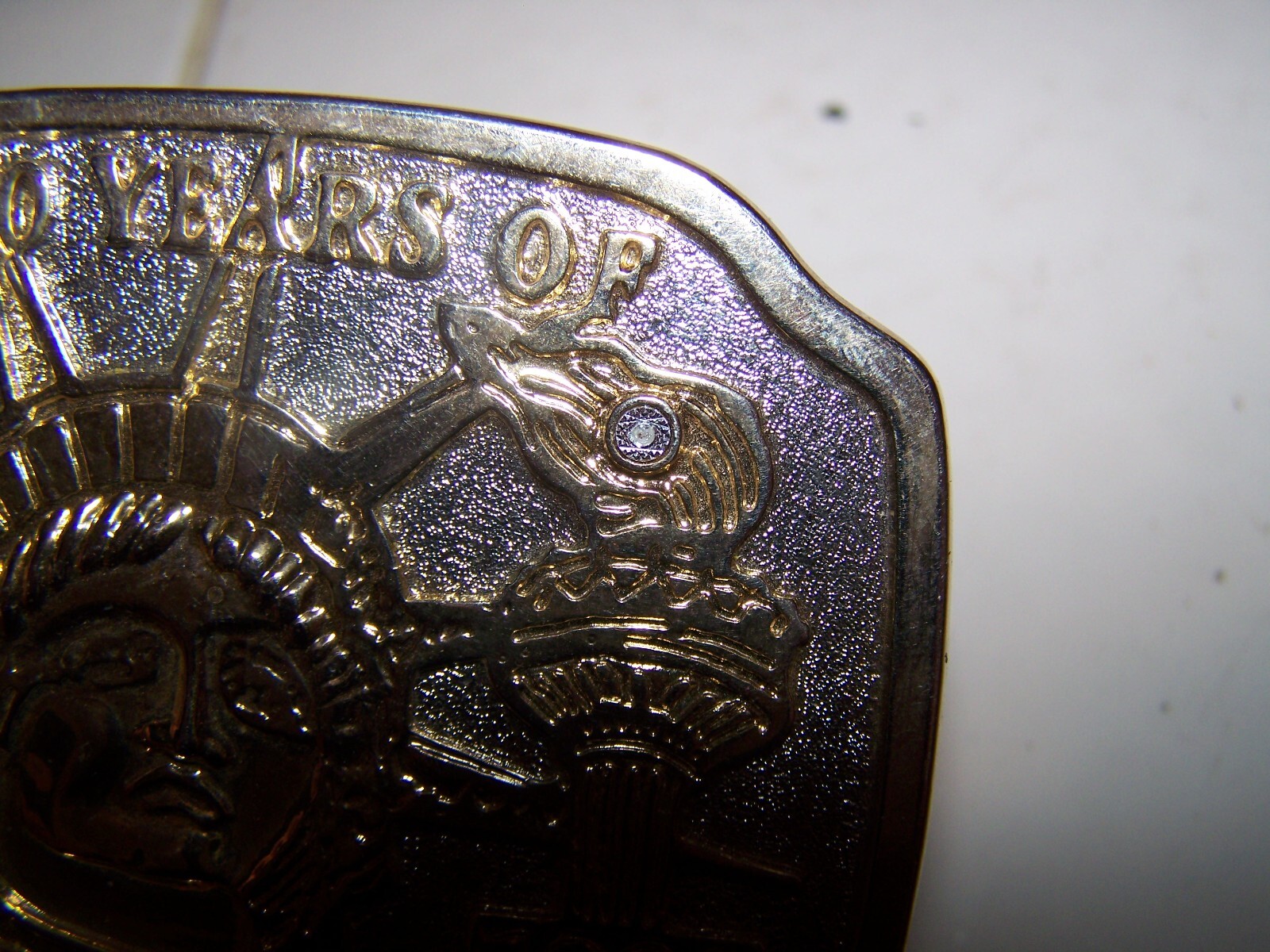 1886-1986 100 Years Of Lady Statue Of Liberty Two Tone Belt Buckle w stone
