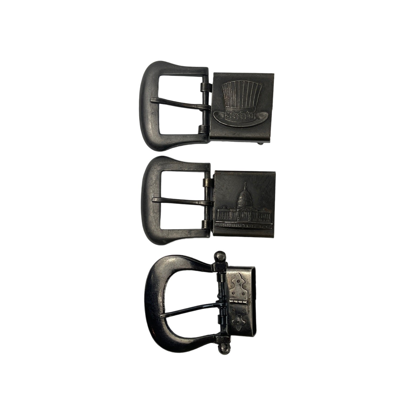 Adjustable Ratchet Belt Buckles Set of 3; Uncle Sam; WA DC, Hinge