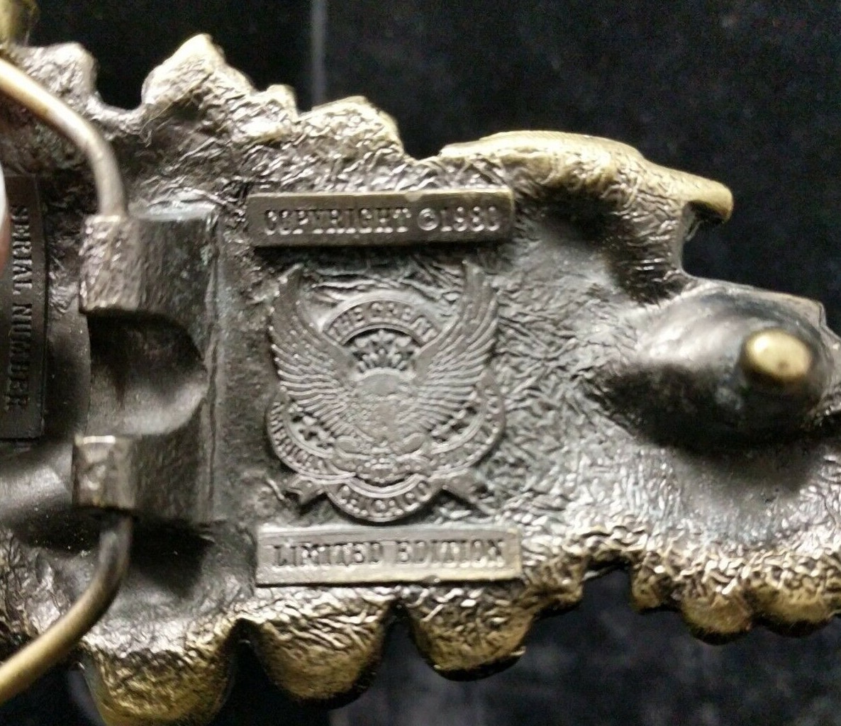 Vintage 1980 Belt Buckle Great American Buckle Co Train Steam Engine Signed #&rsquo;d