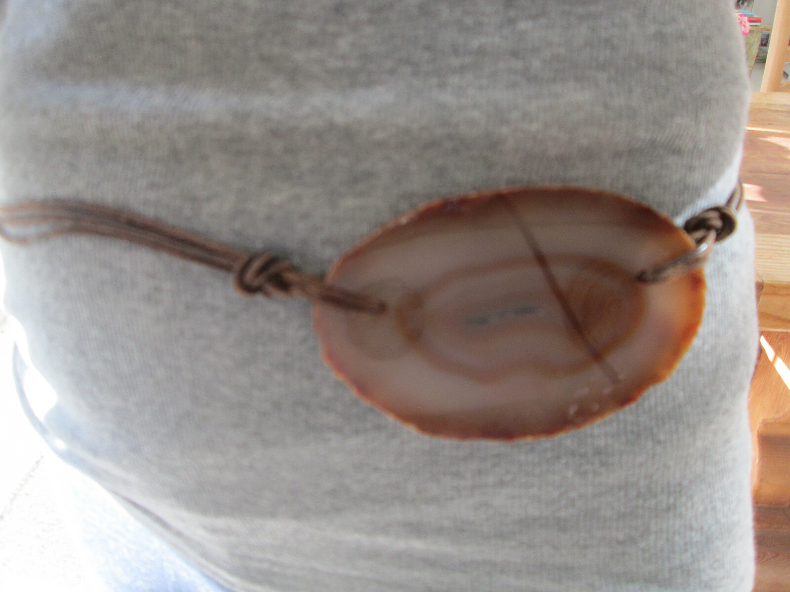 Brazilian Agate Slab Brown Geode and Brown Leather Boho Belt (or Necklace)
