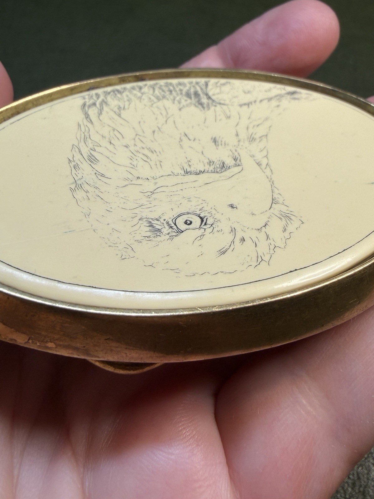 Vintage BARLOW Solid Brass Belt Buckle Bald Eagle Scrimshaw Style Southwestern