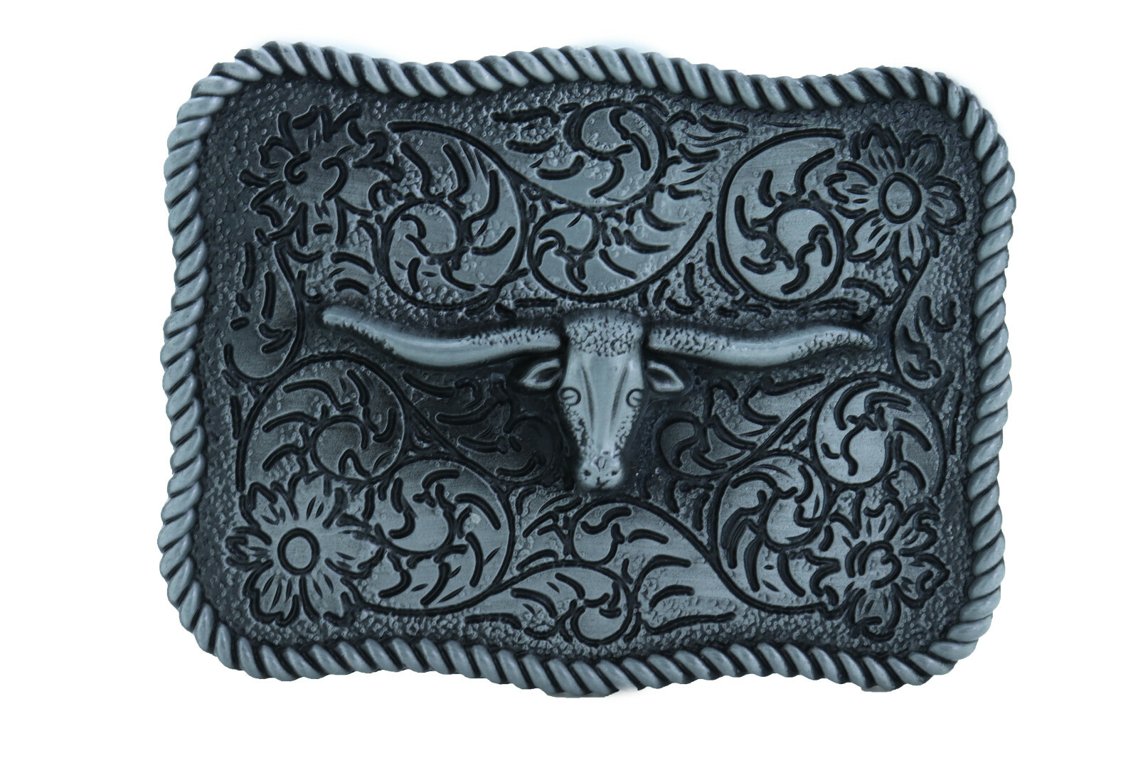 Men Buckle Silver Metal Bull Western Casual Cool Look Texas Long Horn Cow Jeans