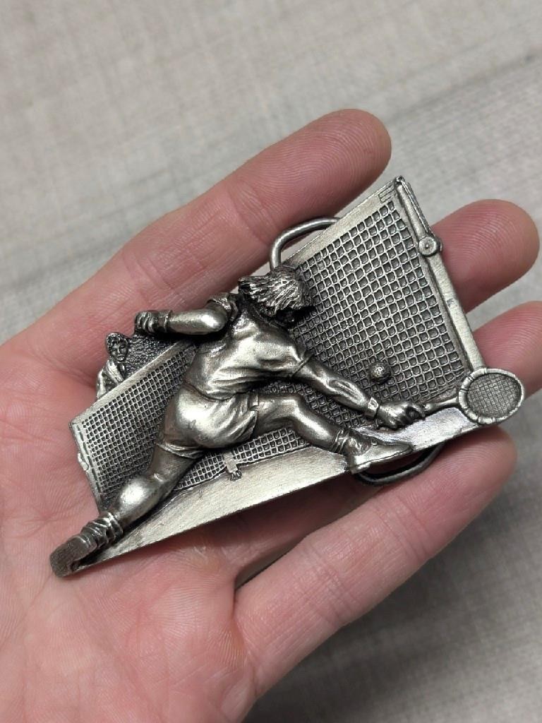vintage TENNIS belt buckle 70s 80s bjorn borg mcenroe USA made WESTERN bergamot