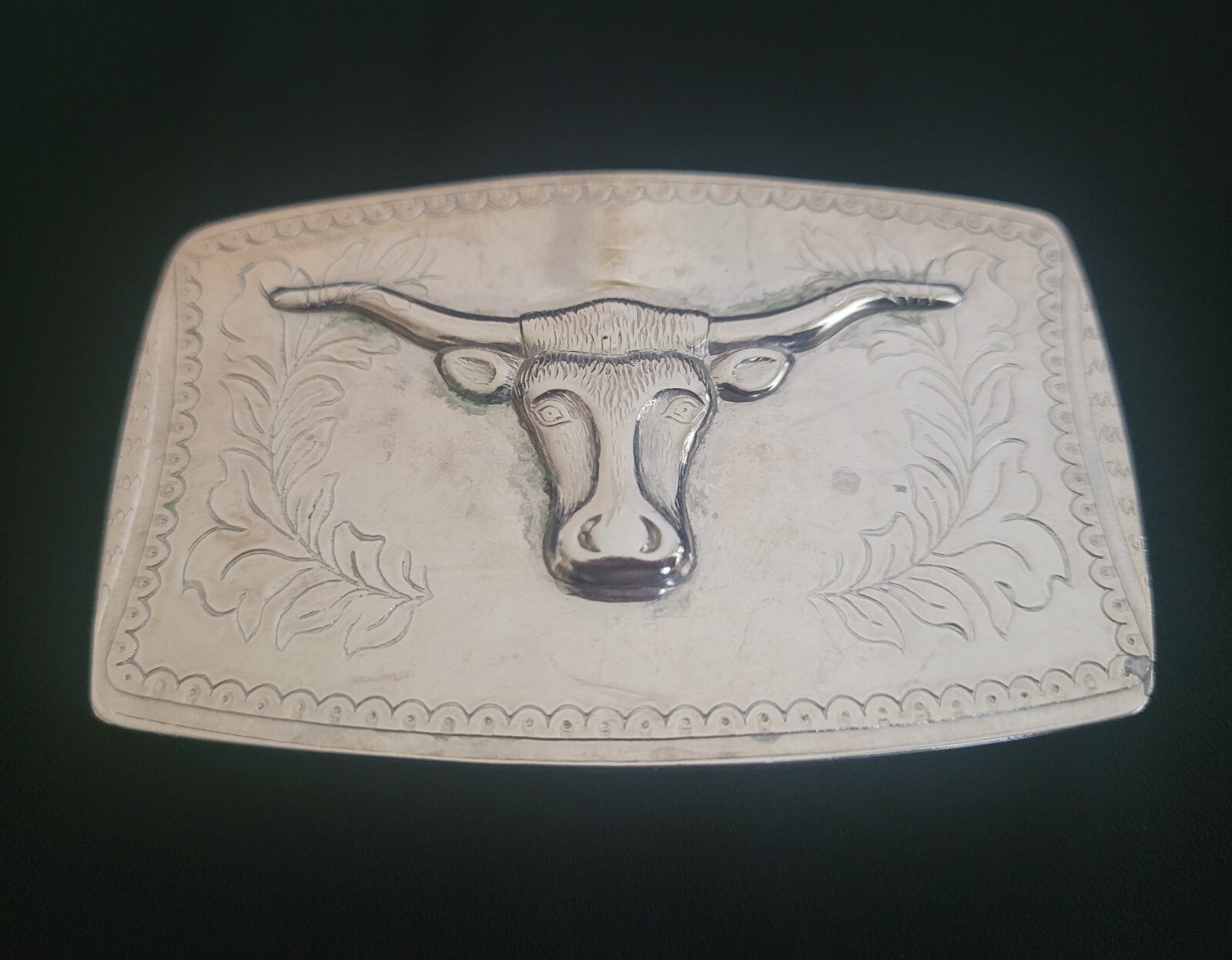 Longhorn Western Silver Tone BELT BUCKLE Rectangular 3.5&Prime;×2-1/8&Prime; (For 1.5&Prime; Belt)