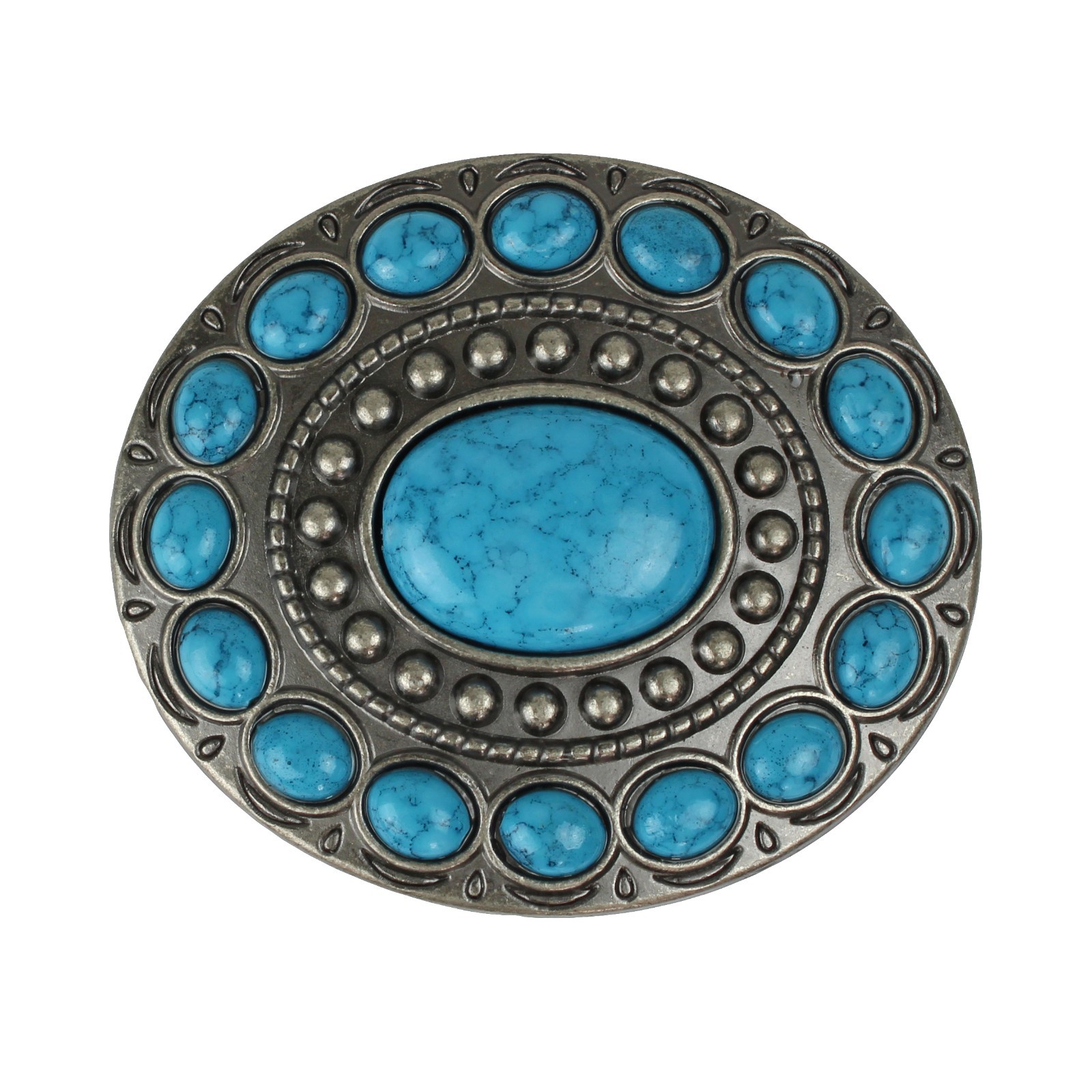 Southwestern Turquoise Beads Oval Belt Buckle Antique Silver Fits 1.5 inch Belts