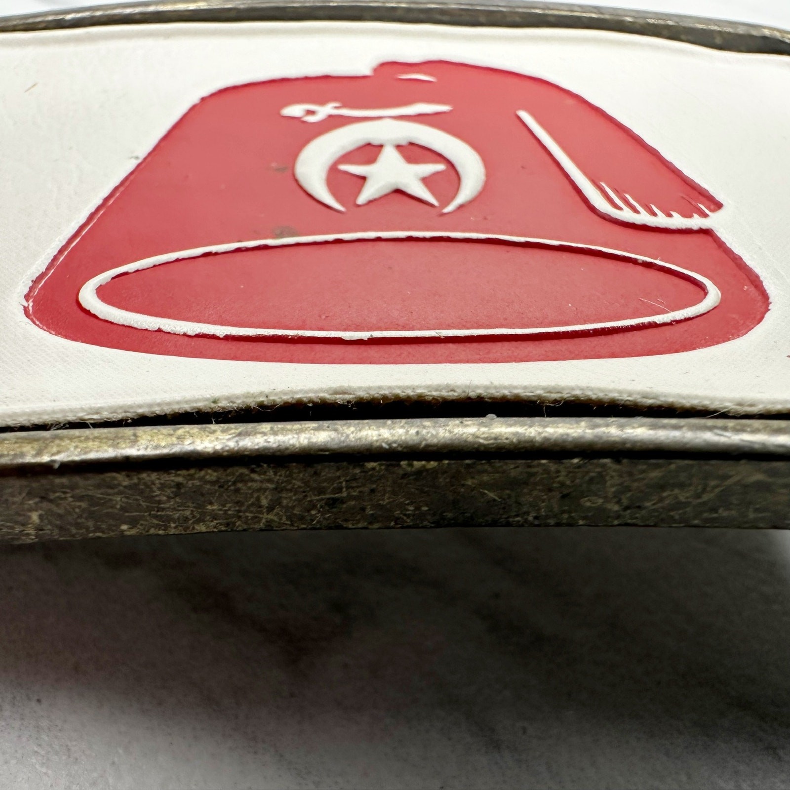 Vintage Shriners Fez Belt Buckle Red White Insert Masonic Fraternal