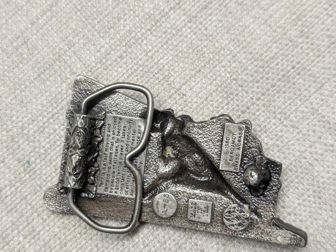 vintage TENNIS belt buckle 70s 80s bjorn borg mcenroe USA made WESTERN bergamot