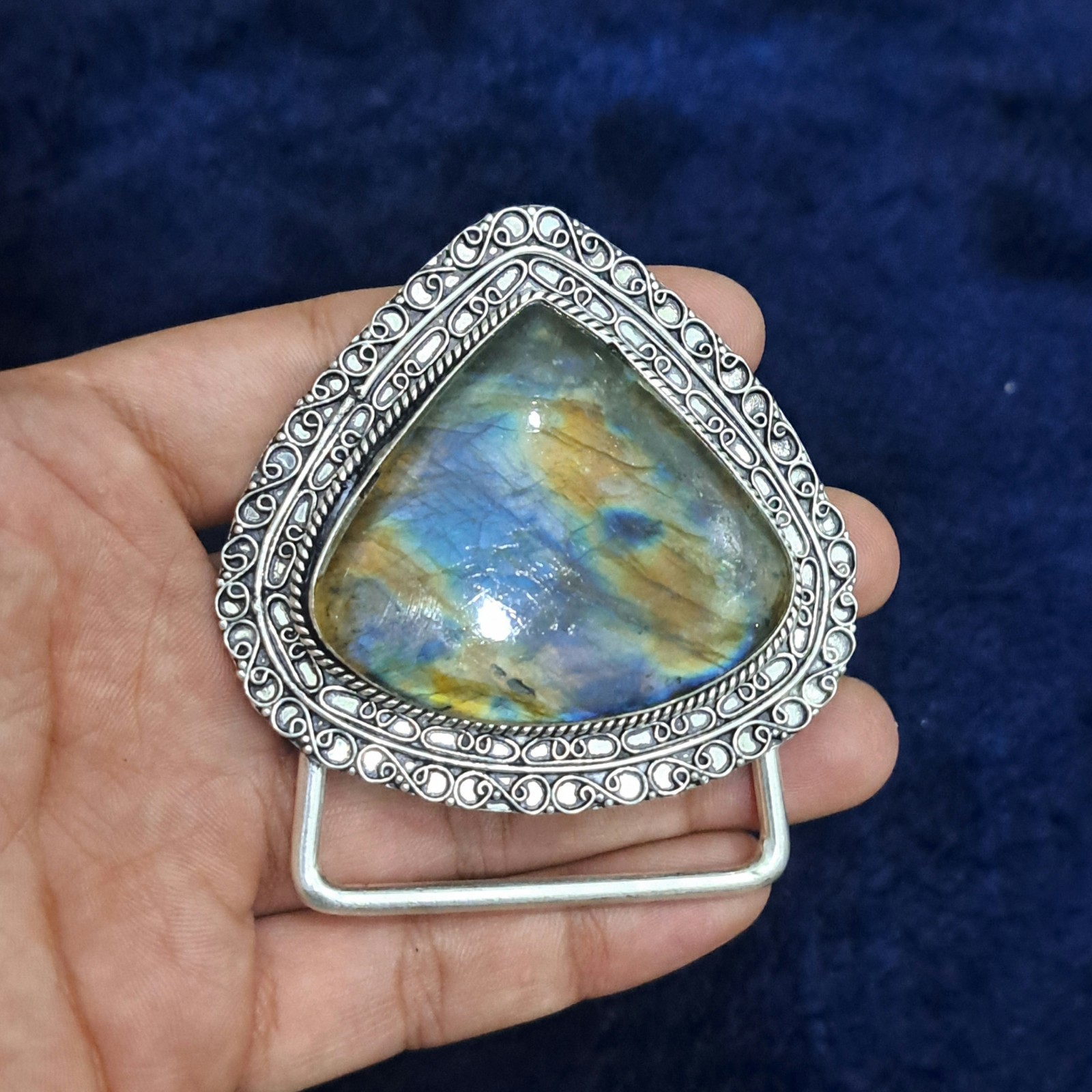 Labradorite Belt Buckle Silver Plated Handmade Western Cowboy Gemstone Buckle