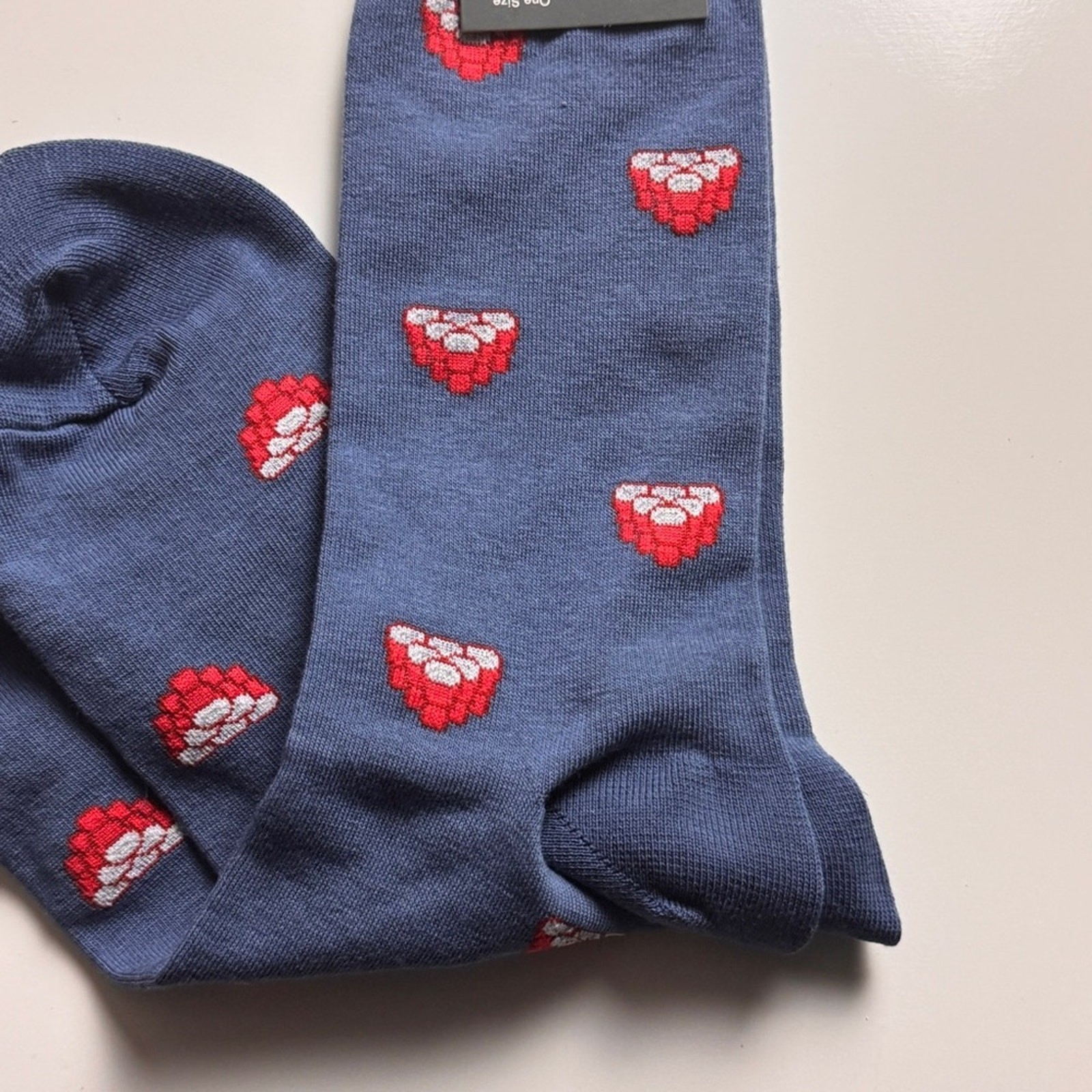 J. Crew Blue Socks with Red Cup Graphic Pattern Sz OS NWT