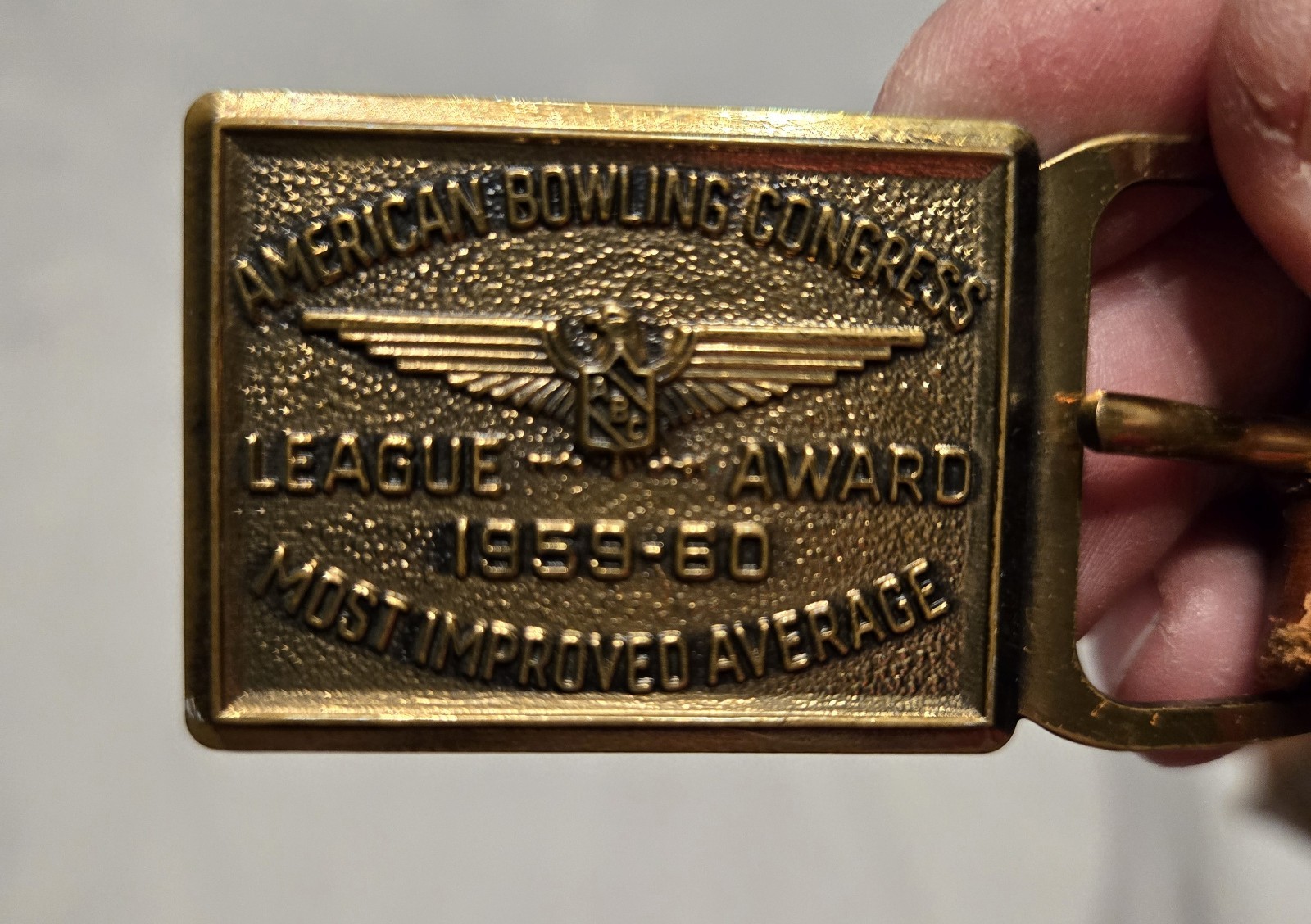 1959-60 ABC Bowling Award Belt Buckle Most Improved Average League Trophy