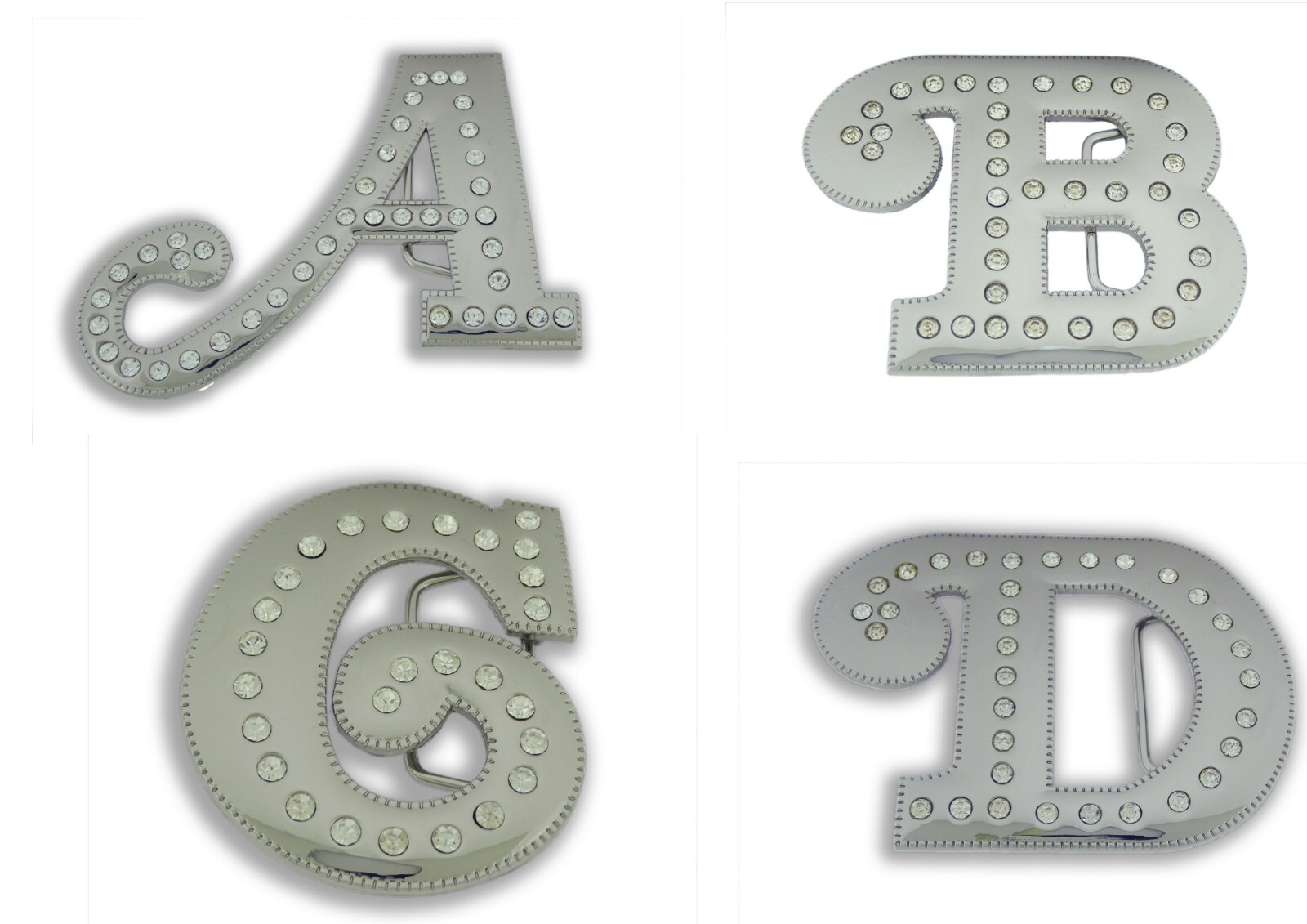 Initial Letter Cursive Silver Chrome Rhinestones Belt Buckle A to Z Alphabet New