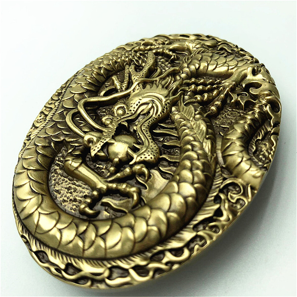 Chinese Dragon Solid Brass Mens Belt Buckle Western Cowboy Vintage Antique