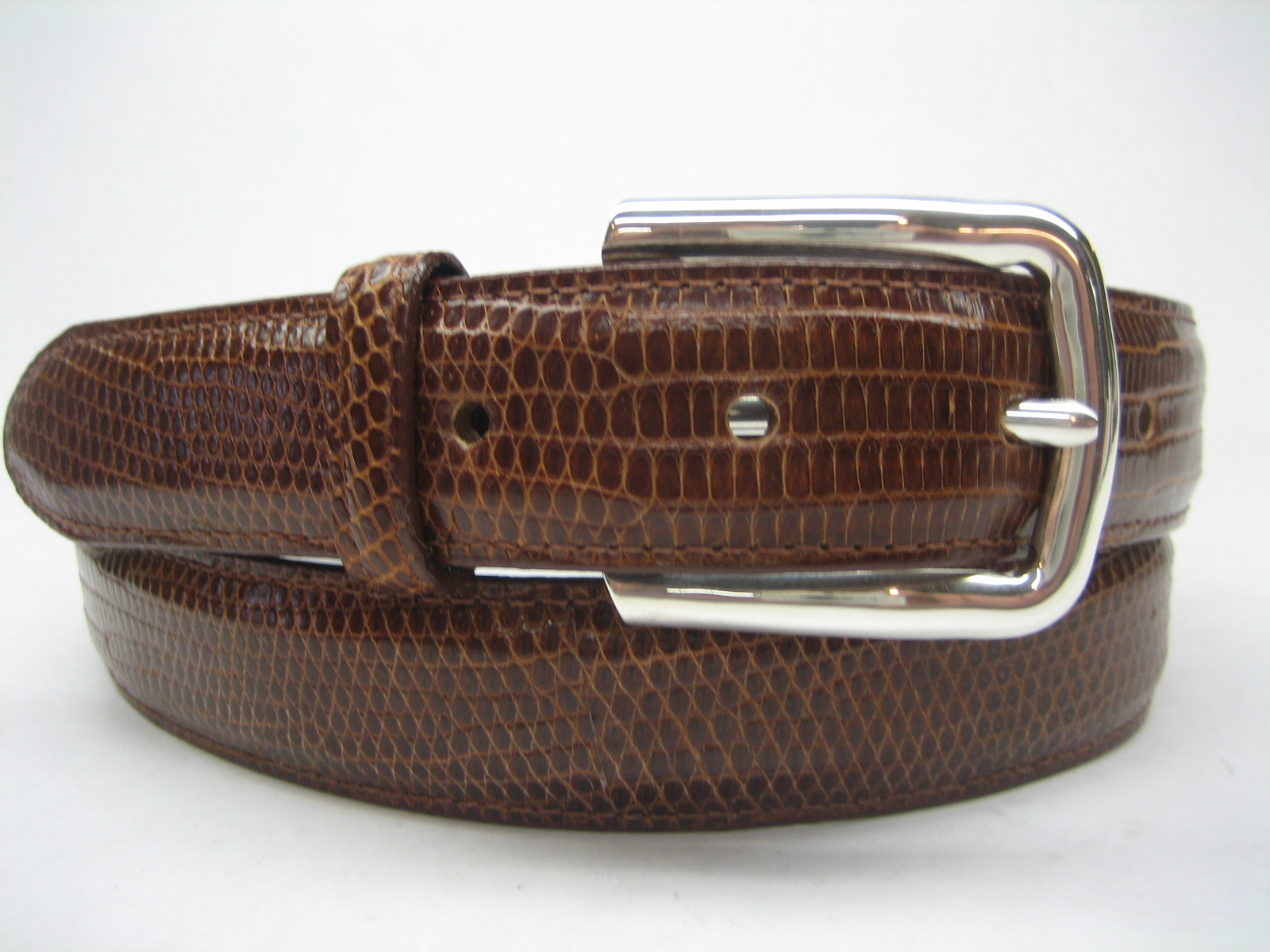 STERLING SILVER 925 SOLID BUCKLE & GENUINE LIZARD BELT 28 MM WIDE MADE IN U.S.A
