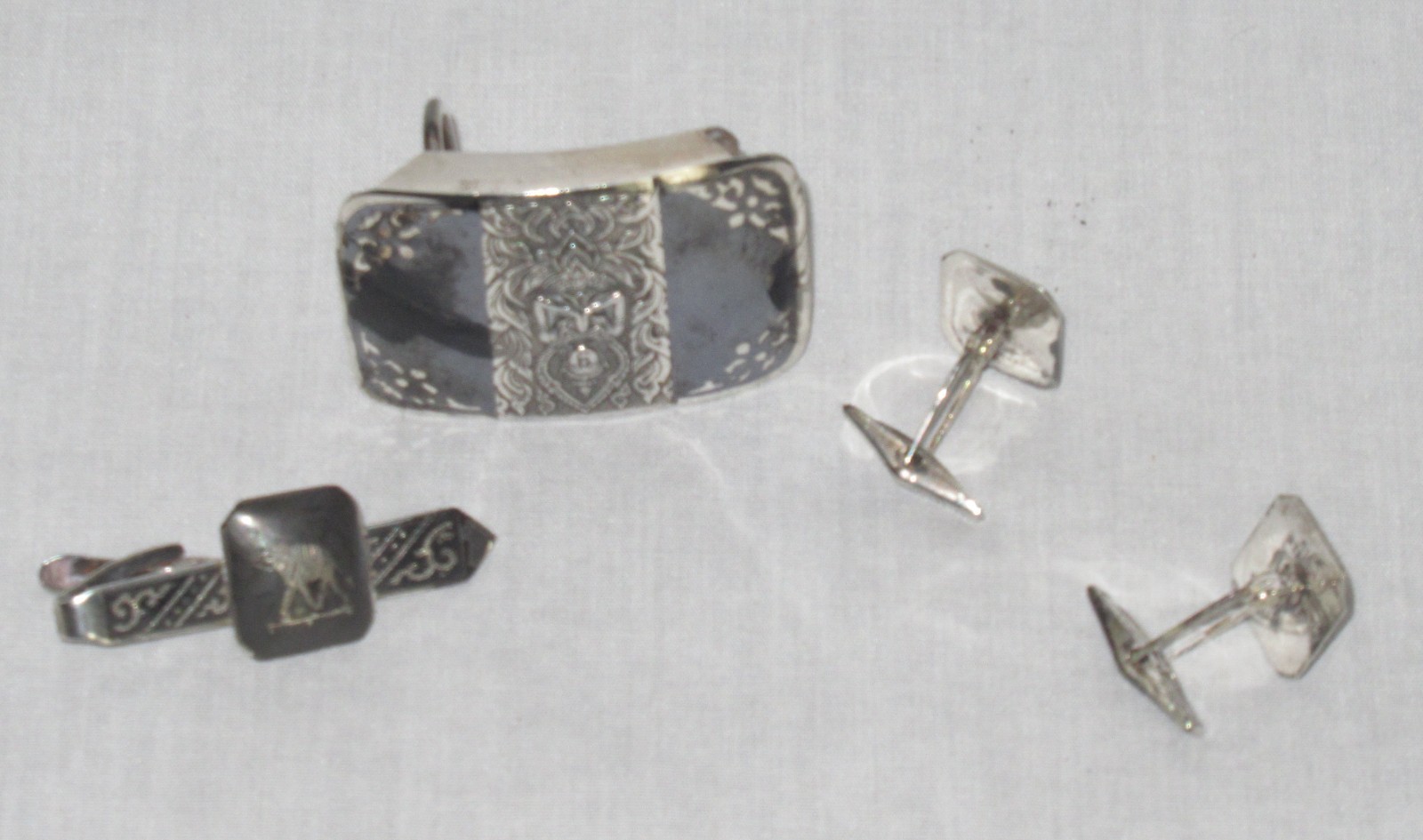 Belt, Tie Tack & Cuff Links Set Elephant Siam Sterling
