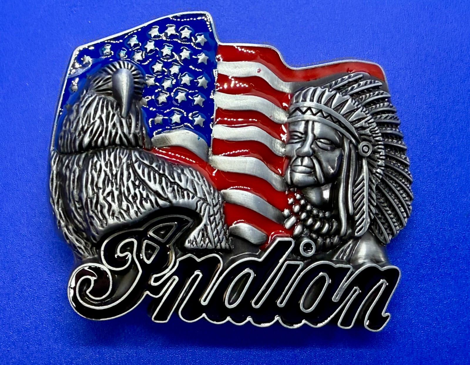 Native American Indian Commemorative Cutout New Belt Buckle – Eagle & USA Flag