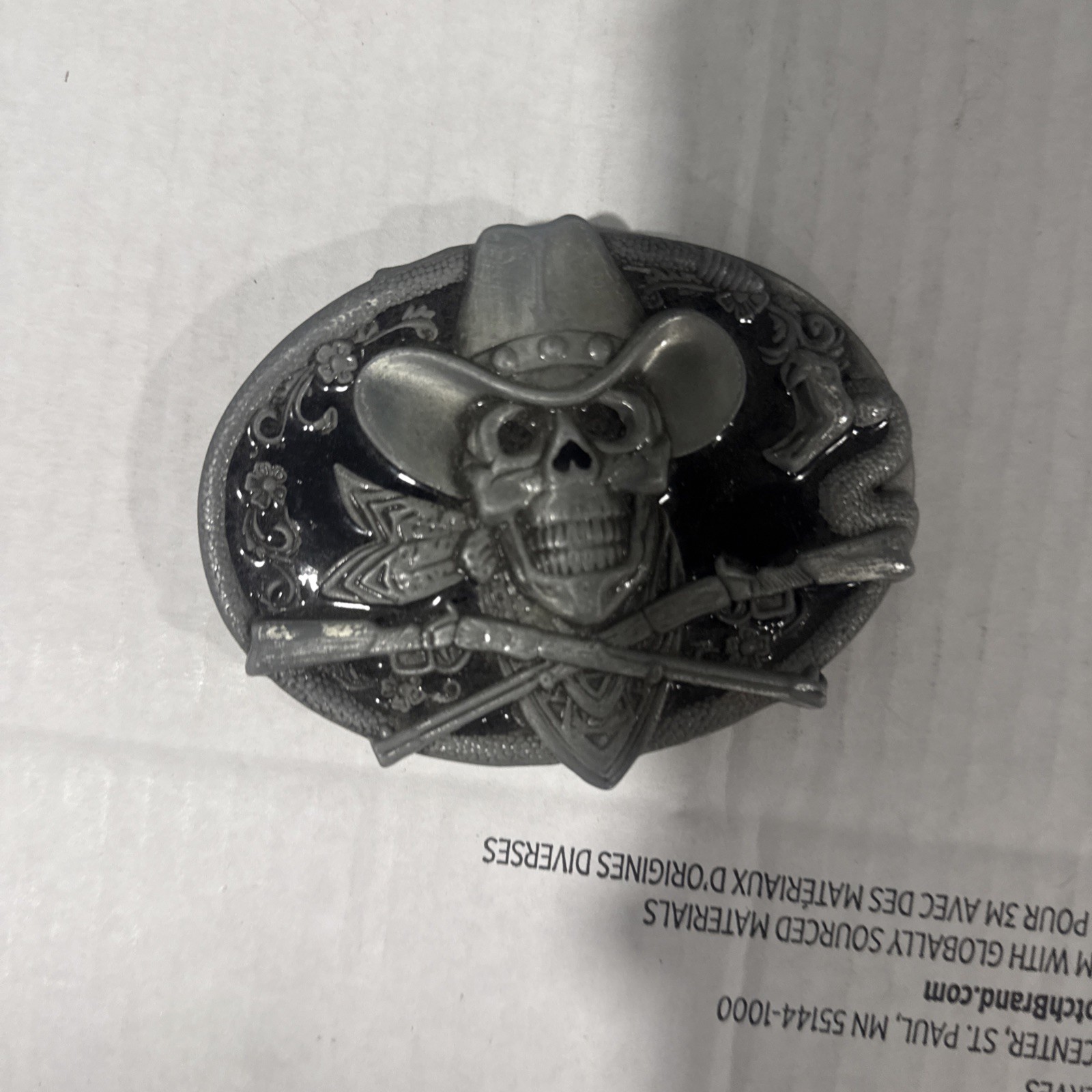 Vintage Style Rodeo Skull Cowboy Black Enamel Belt Buckle