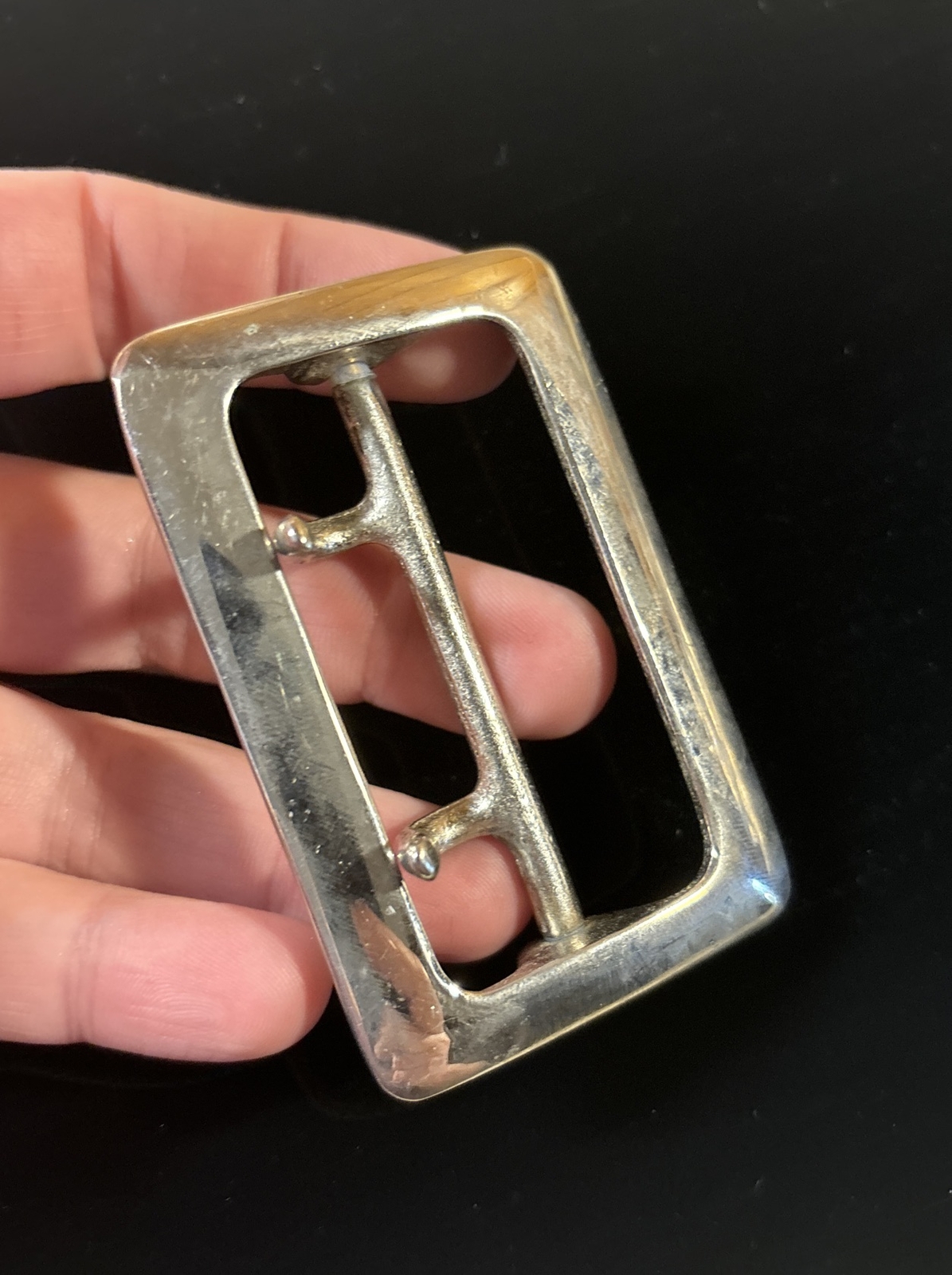 Vintage Solid Brass Chrome Plated 2.25” Double Prong Duty Belt Buckle USA #5