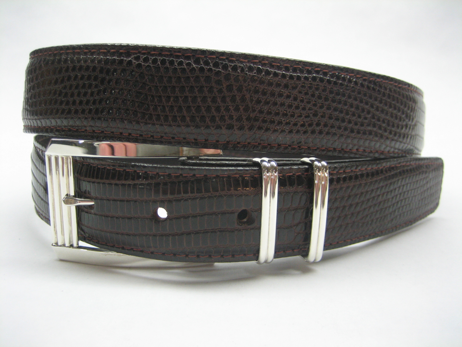 Sterling silver 925 buckle set w/ 30 mm Genuine Lizard belt size 30 to 46 U.S.A.