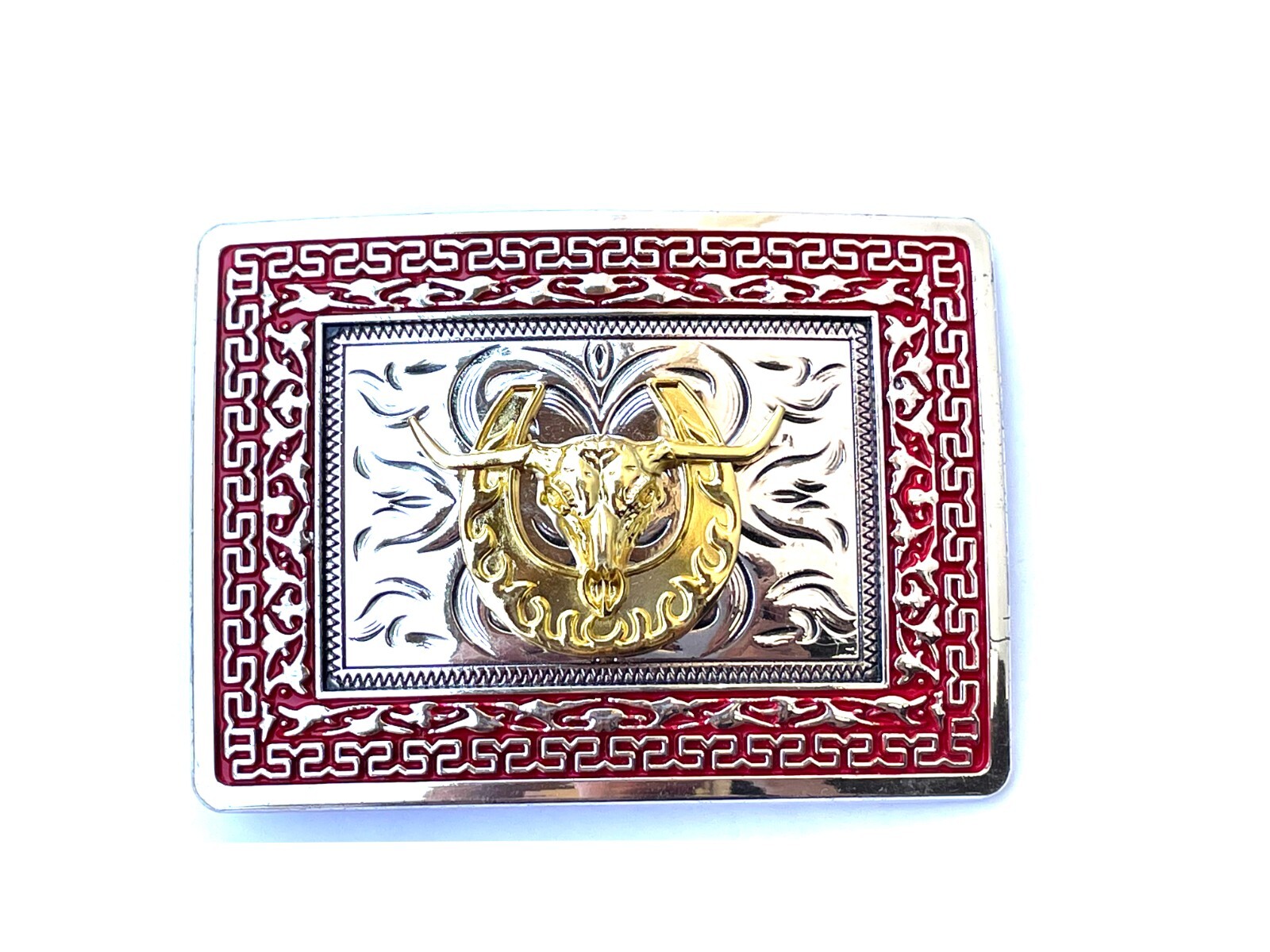 Western Buckle Gold Silver Red Longhorn Bull Cowboy Fit 2 » Hebillas Vaqueras