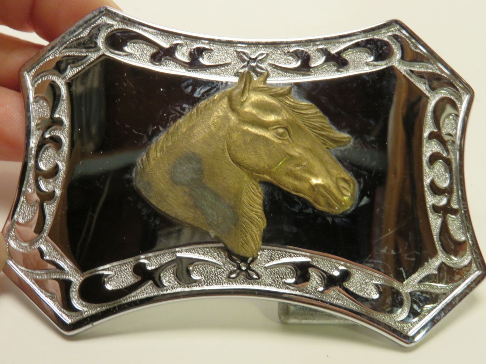 WESTERN HORSE HEAD BELT BUCKLE chrome brass horse BF9B0219