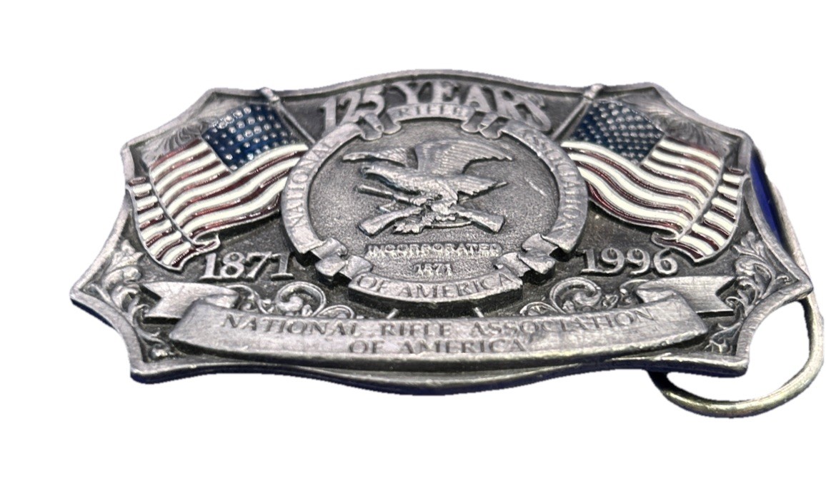 1871-1996 NRA 125th Anniversary American Flag Metal Belt Buckle-Made in USA