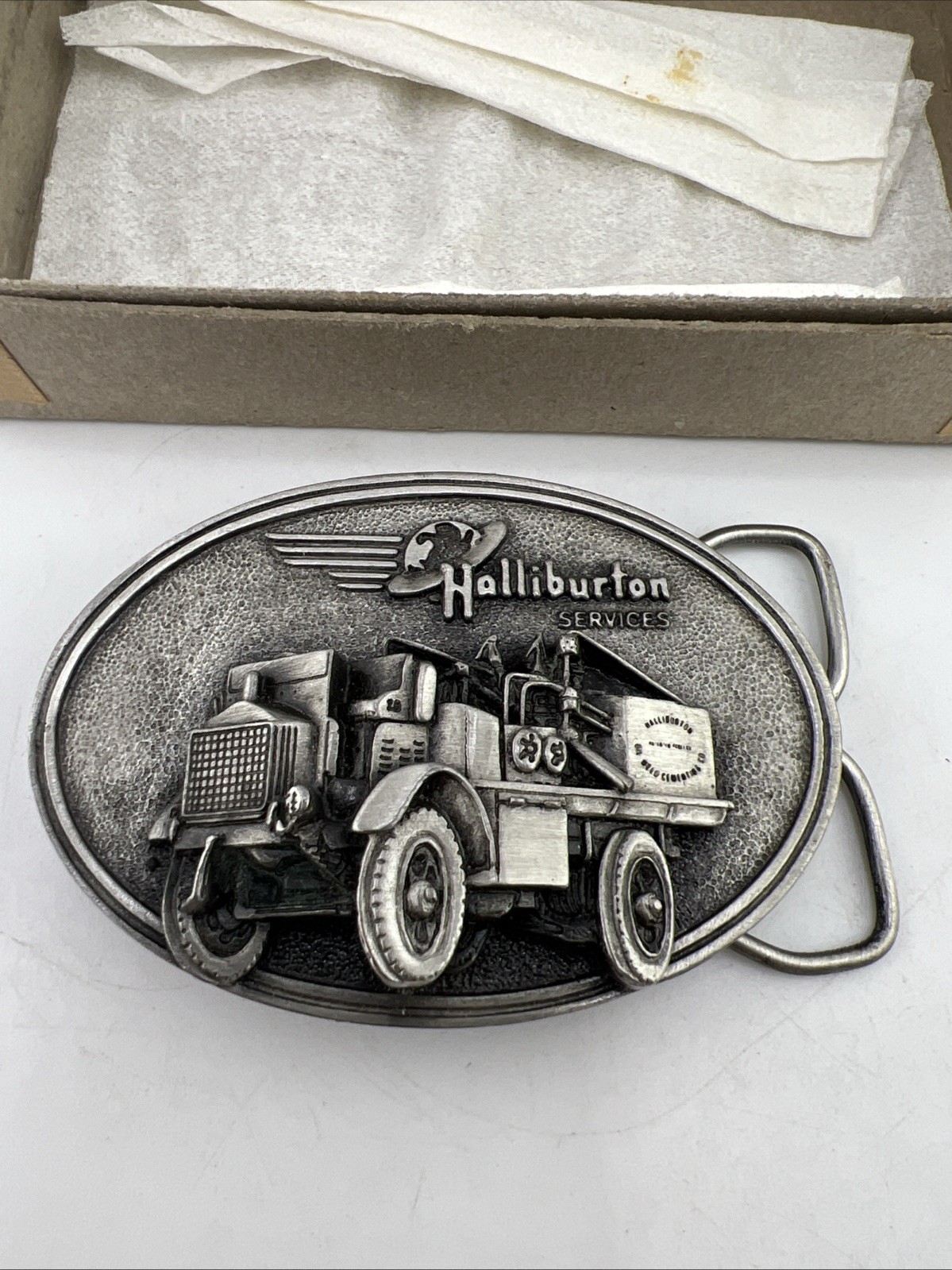 VIintage Halliburton Services Belt Buckle 1916 FWD Truck Pumper 80s New READ!!