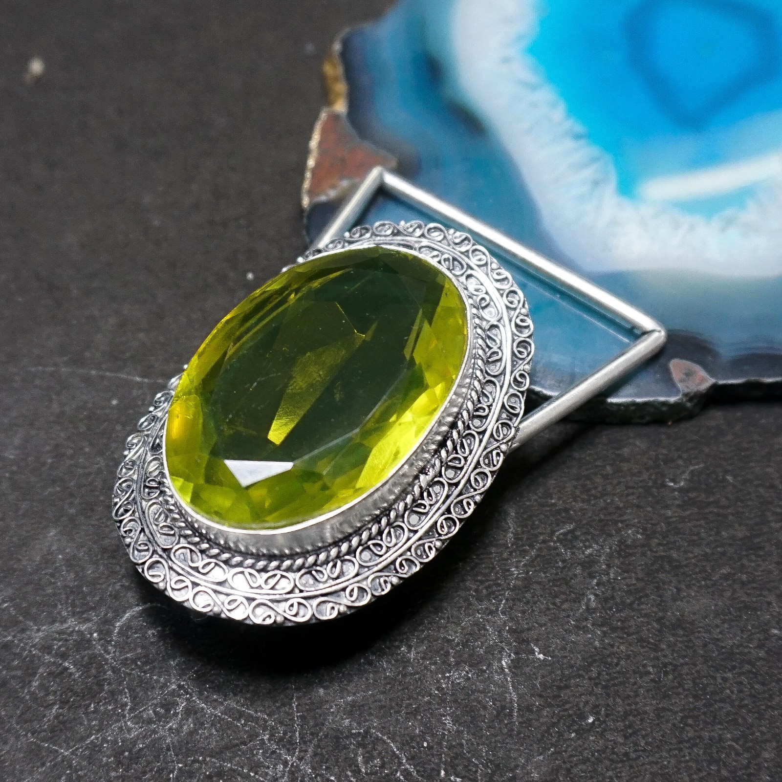 Vintage Western Belt Buckle Lemon Quartz glass Silver Tone Cowboy Belt Buckle