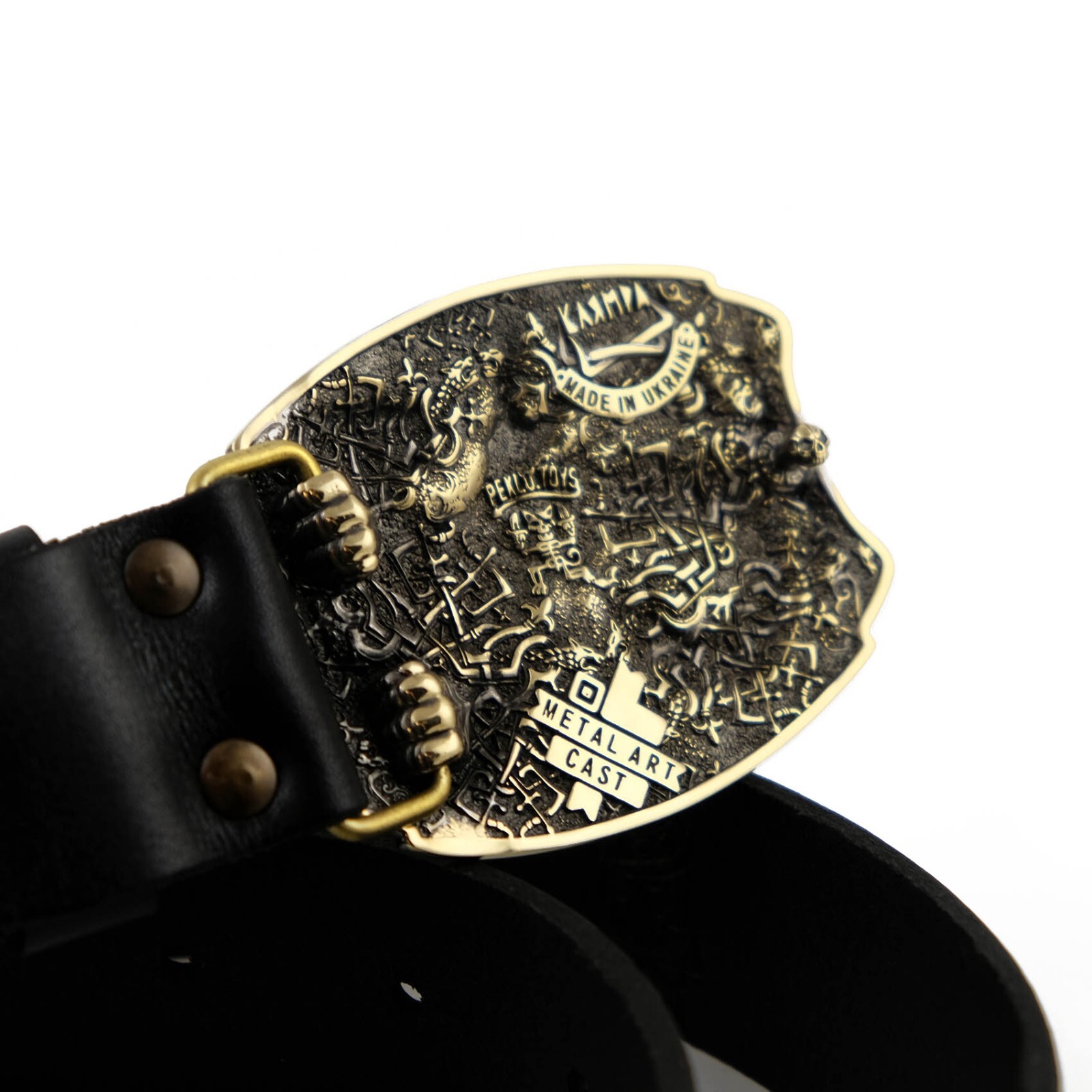 Semargl solid brass belt buckle, handmade Mythical winged lion Simargl buckle
