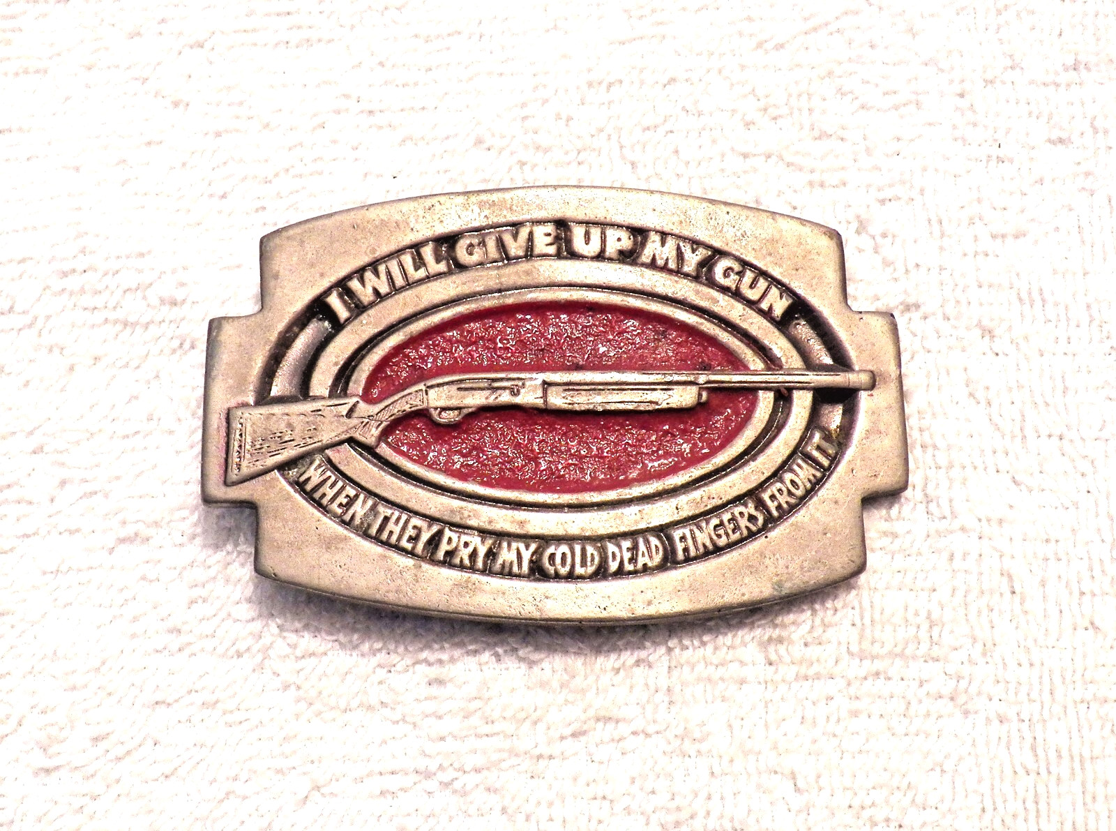 CLASSIC BELT BUCKLE GIVE UP GUN WHEN PRY IT FROM MY COLD DEAD F SILVER TONE BB13