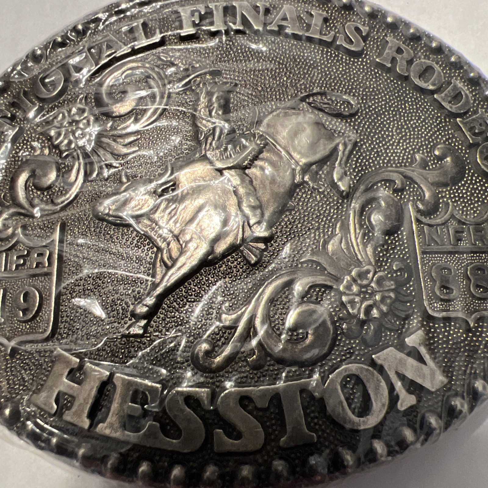 Hesston Vintage Rodeo Belt Buckle 1988 METAL Original Wrap National Finals NFR
