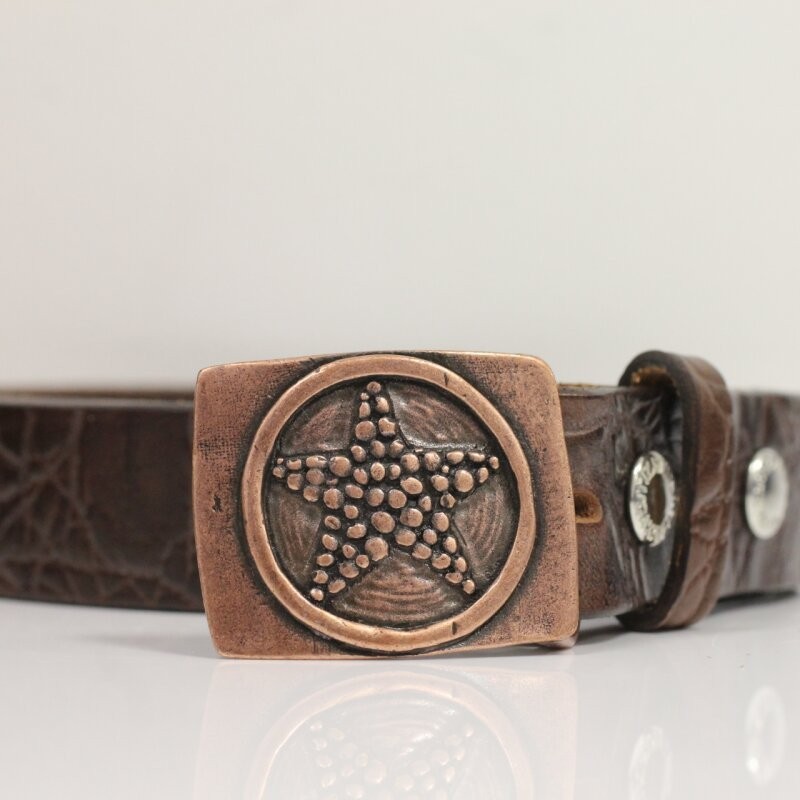 Rectangular Belt Buckle With Star Antique Copper Western Retro Metal