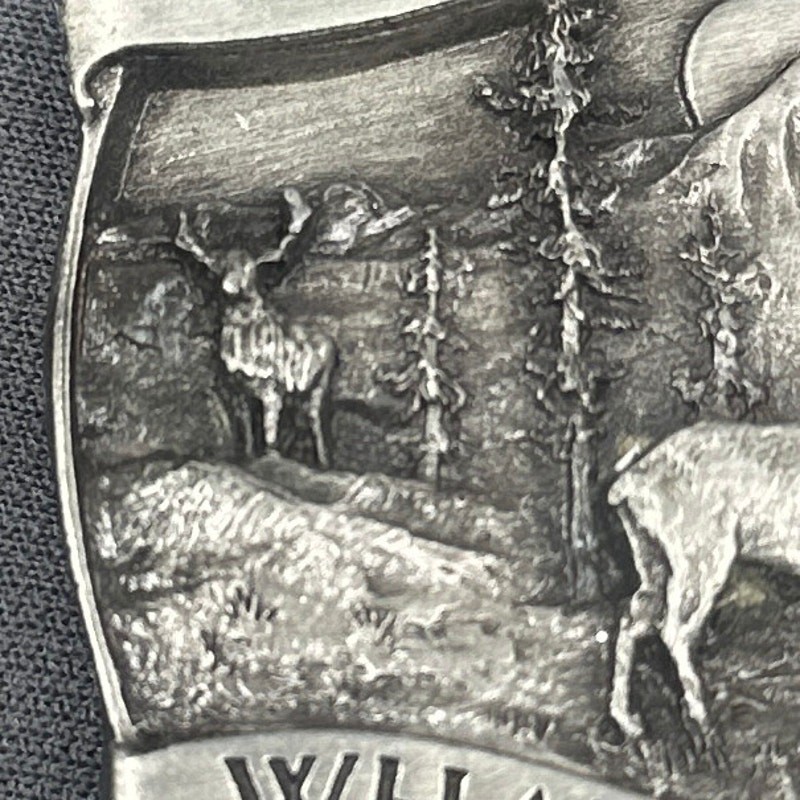 VTG 1981 Alaska Belt Buckle Wildlife Deer Eagle Mountain Western Bergamot Brass