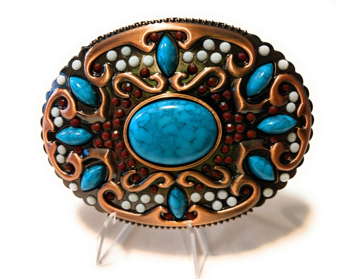 ✖ HQ NATIVE AMERICAN copper turquoise Cowboy Rodeo Style Belt Buckle Heritage US