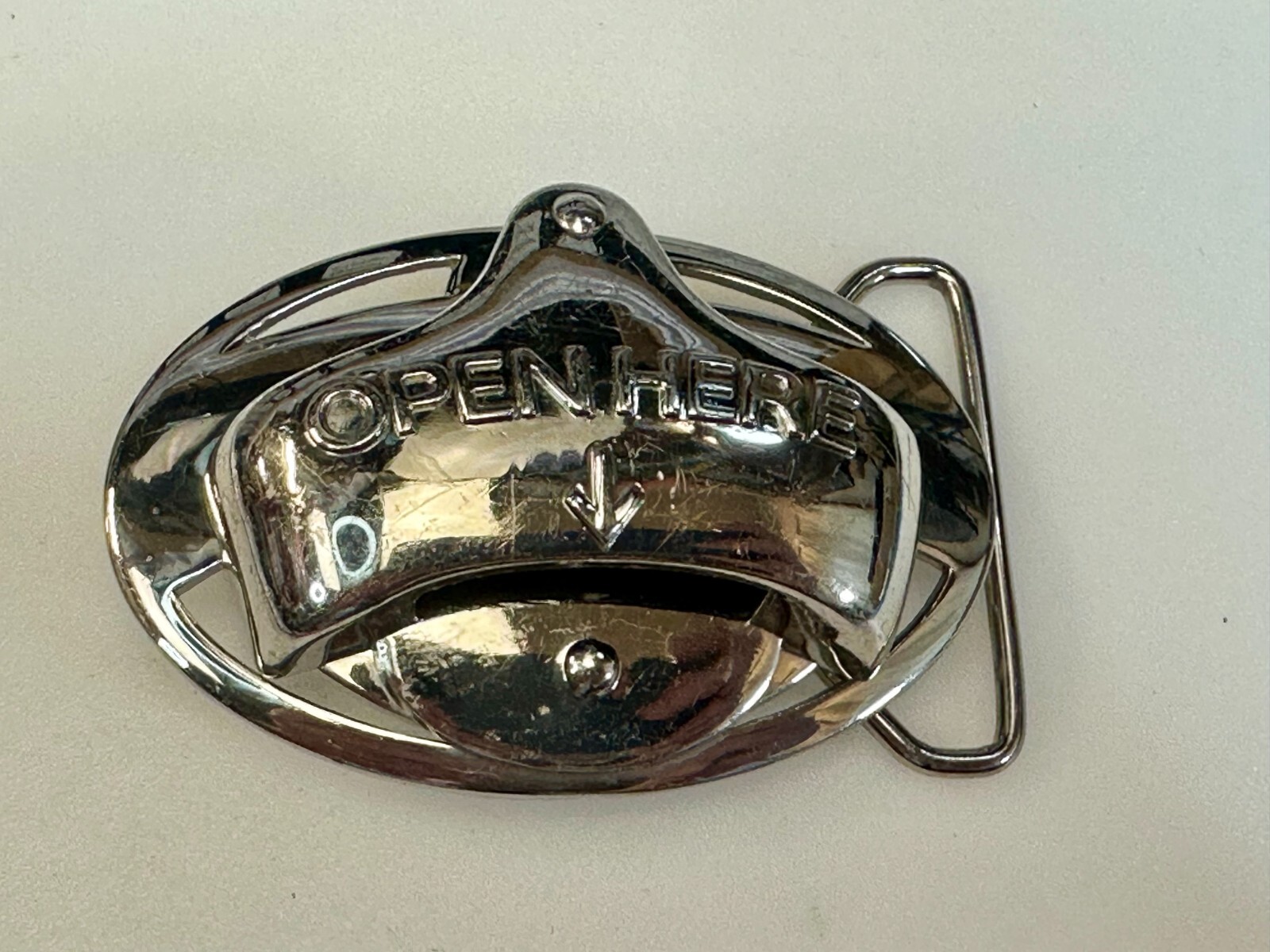 Open Here Practical Beer Lovers Drinkers Bottle Opener Mounted to Belt Buckle