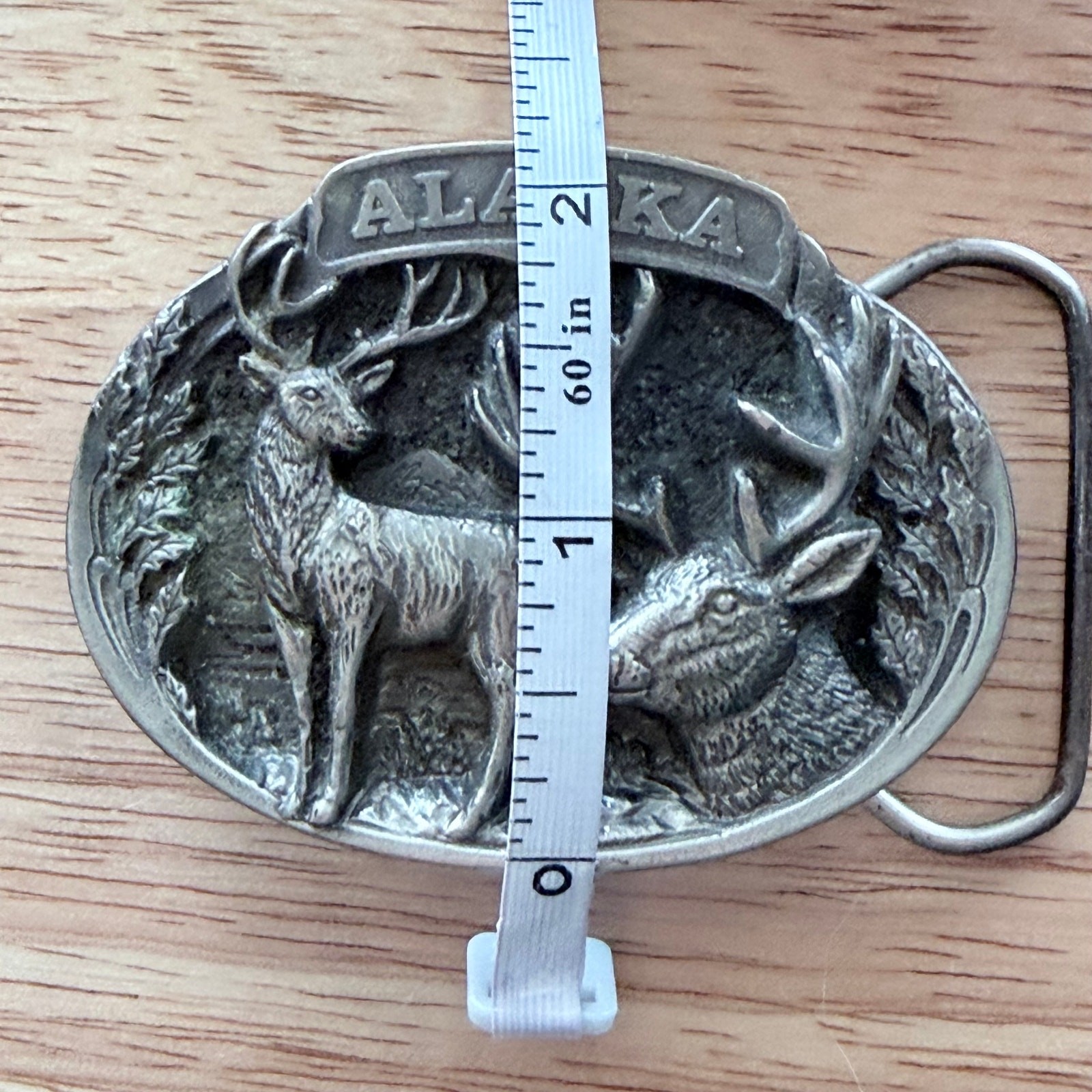 the great american belt co vintage Alaska belt buckle USA made deer doe pewter